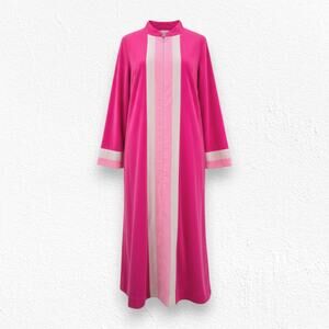 Vintage 60s Vanity Fair Pink Mod Zip Robe Colorblock Housecoat Robe Size XL